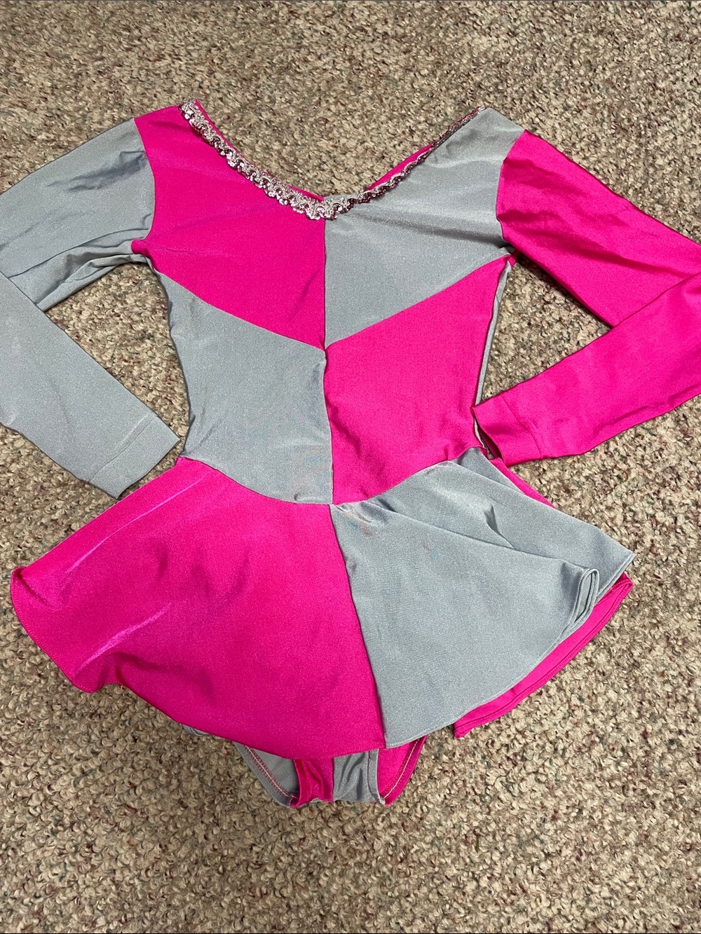 Vintage spandex Pink and Silver Long-Sleeve Ice Skating leotaedDress